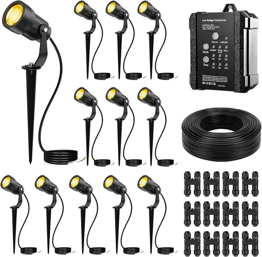 All-in-One Landscape Lighting Kit, 12 Lights+65W Transformer+100ft Wire+Waterproof Connectors