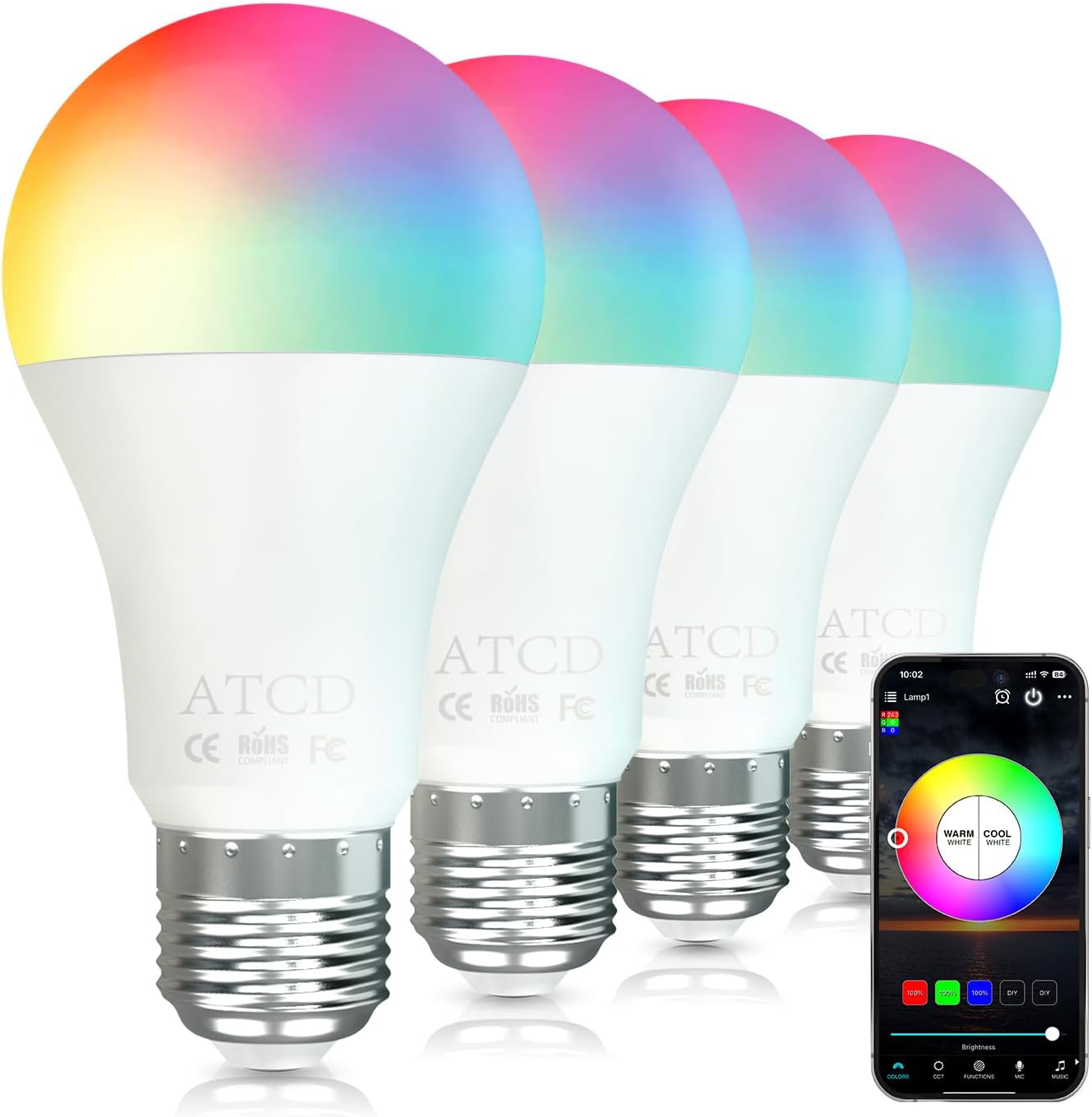 60W Replace A19 LED Bulb Edison Base, Smart Home Lighting, 4-Pack