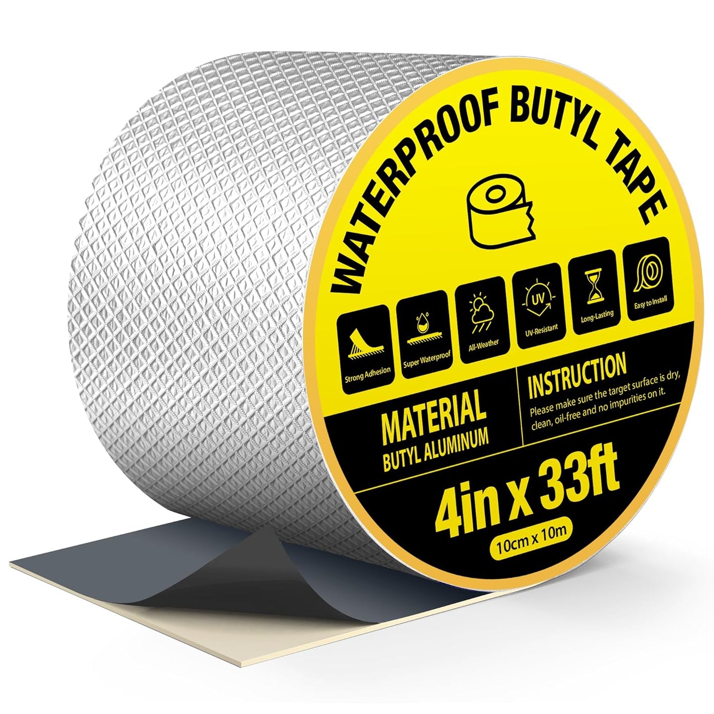 360Tronics Butyl Waterproof Tape 4" x 33 ft, All Weather Self-Adhesive Leakproof