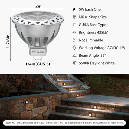ATCD 5W MR16 LED Bulbs, 12V 3000K Warm White CCT - 6 Pack