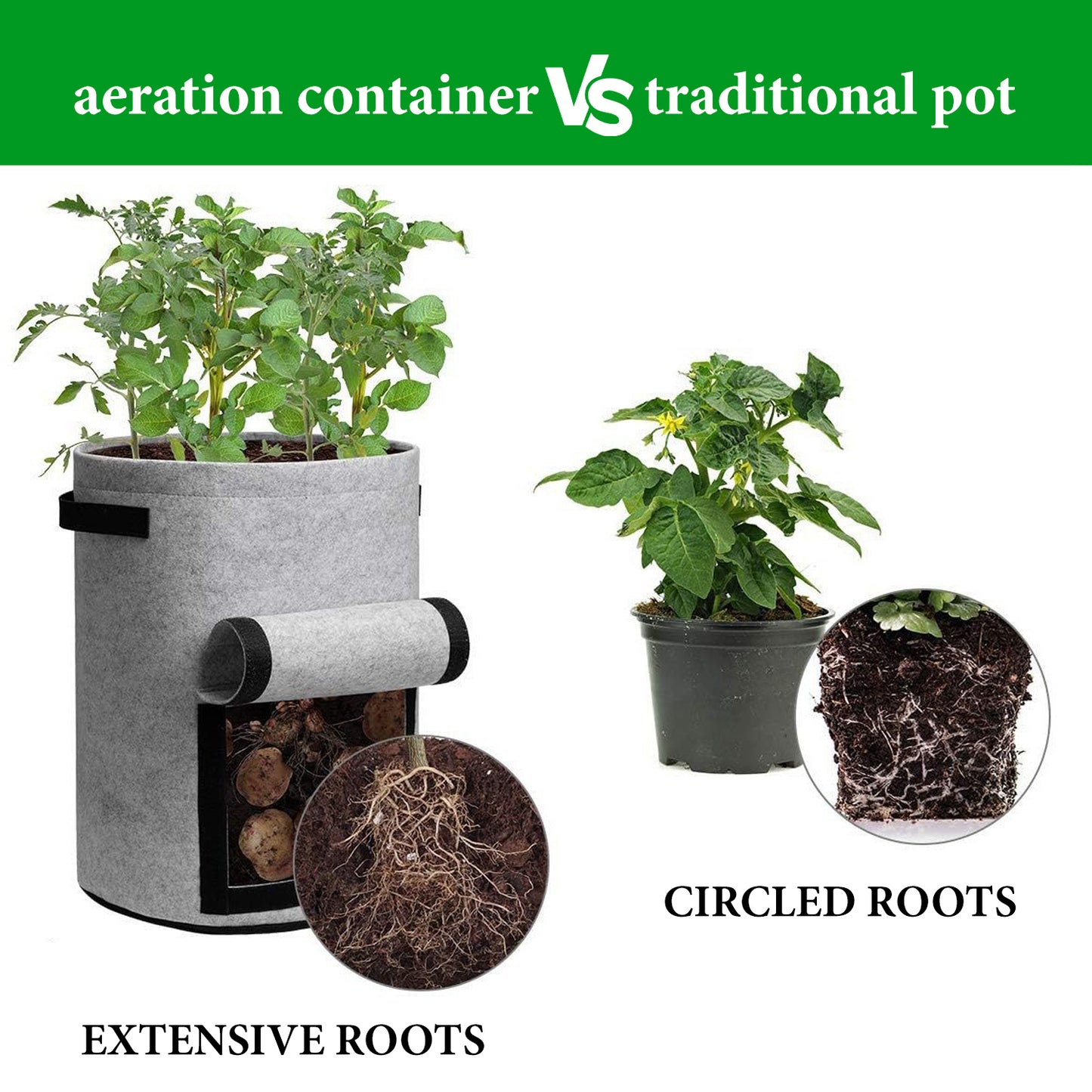 5pcs of FDS Grow Bags Green 10 Gallon, Heavy Duty Thickened Fabric Pots with Handles & Open Window