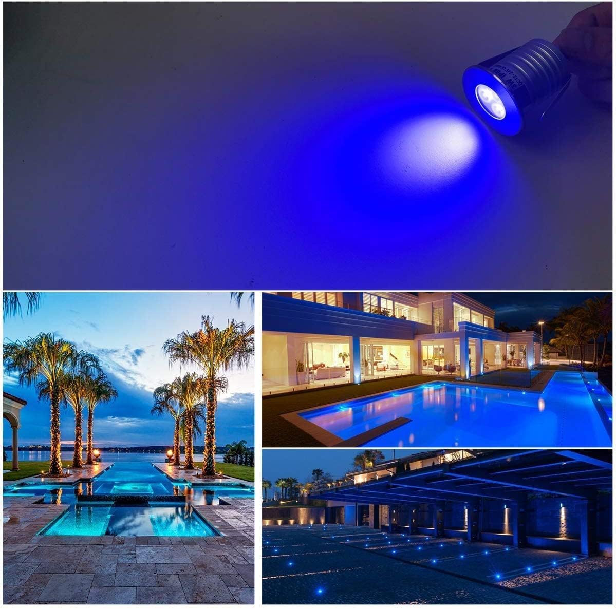 Swimming Pool Lights, 3W Dimmable IP68 LED Underwater Light, 12V-24V DC, LSSD-3W-BLUE-4P