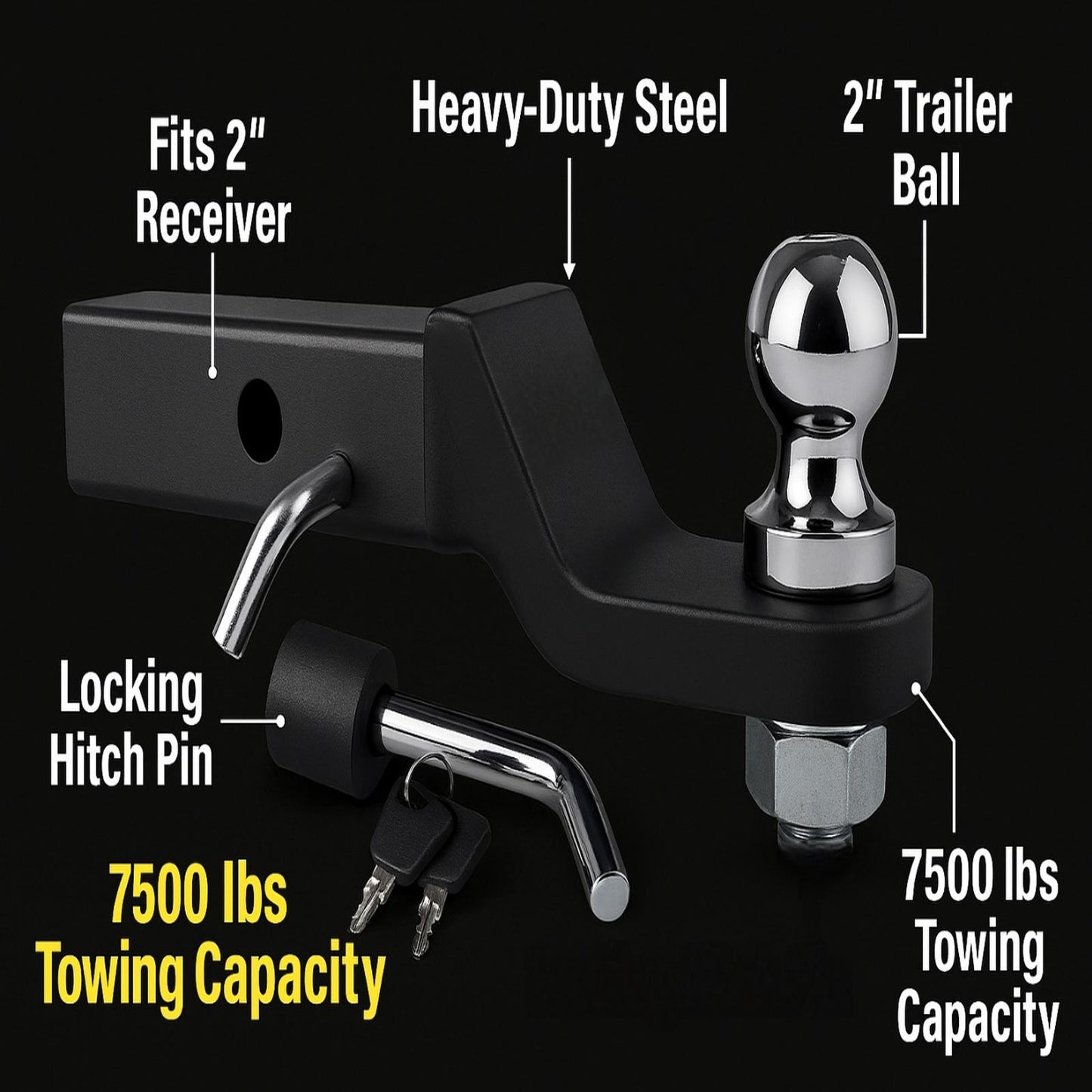 Heavy Duty Trailer Hitch Ball Mount Kit - 2 Inch Drop - 7,500 lb for RV Boat Trailers