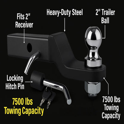 Heavy Duty Trailer Hitch Ball Mount Kit - 2 Inch Drop - 7,500 lb for RV Boat Trailers