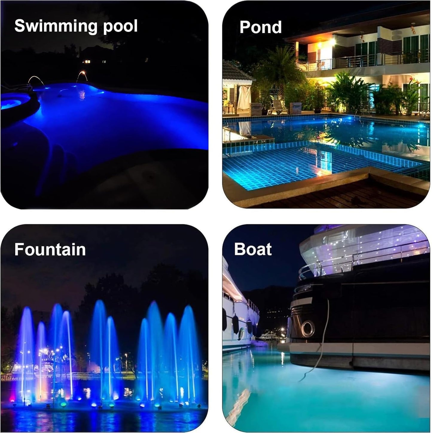 Swimming Pool Lights, 3W Dimmable IP68 LED Underwater Light, 12V-24V DC, LSSD-3W-BLUE-4P