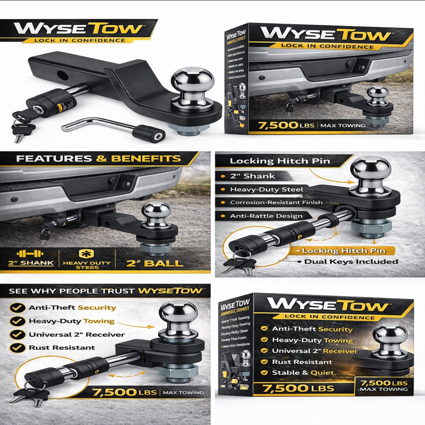 Heavy Duty Trailer Hitch Ball Mount Kit - 2 Inch Drop - 7,500 lb for RV Boat Trailers
