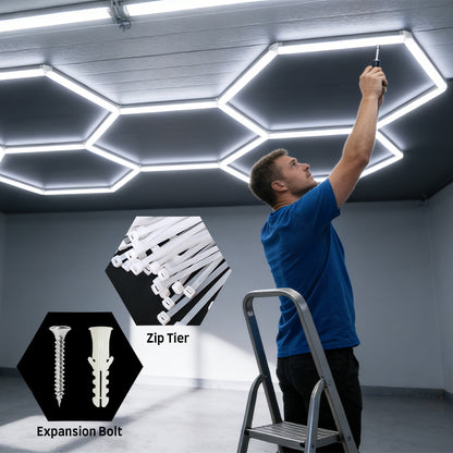 360LED Hexagon Lights 6000K Crystal White, 100-240V Plug and Play, 5 Grids - 360LEDH6KX5