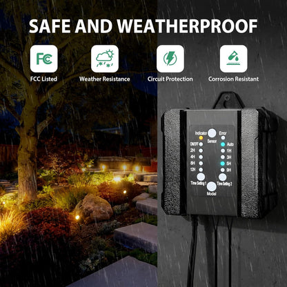 100W Low Voltage Landscape Transformer Timer Photocell Sensor, 120VAC to 12VDC