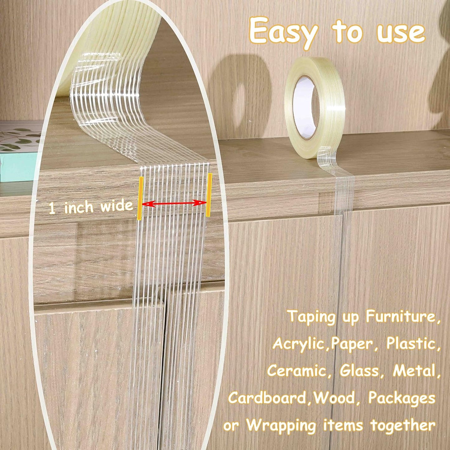 3-Pack Heavy Duty Filament Strapping Tapes for Heavy Packages - 1in x 60yd