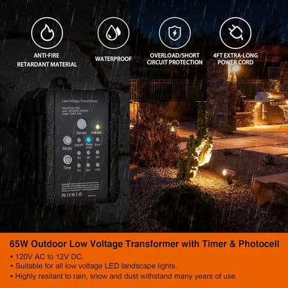 65W Transformer for Low voltage Landscape Lighting, 120VAC to 12VDC Transformer