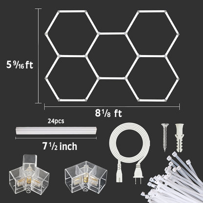 360LED Hexagon Lights 6000K Crystal White, 100-240V Plug and Play, 5 Grids - 360LEDH6KX5