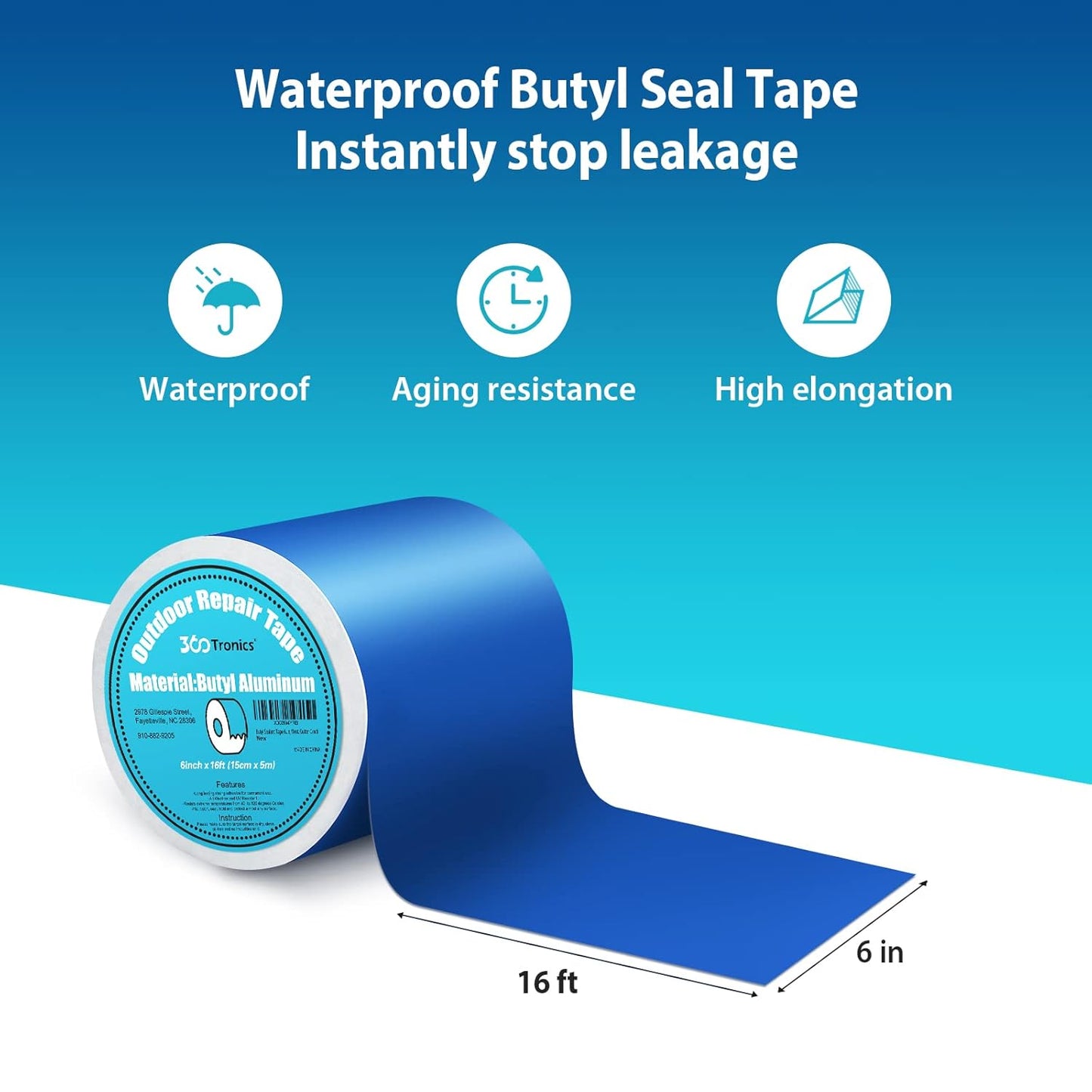 FDS Blue Butyl Tape for Patch Leak RV Roof Repair - 6x16ft