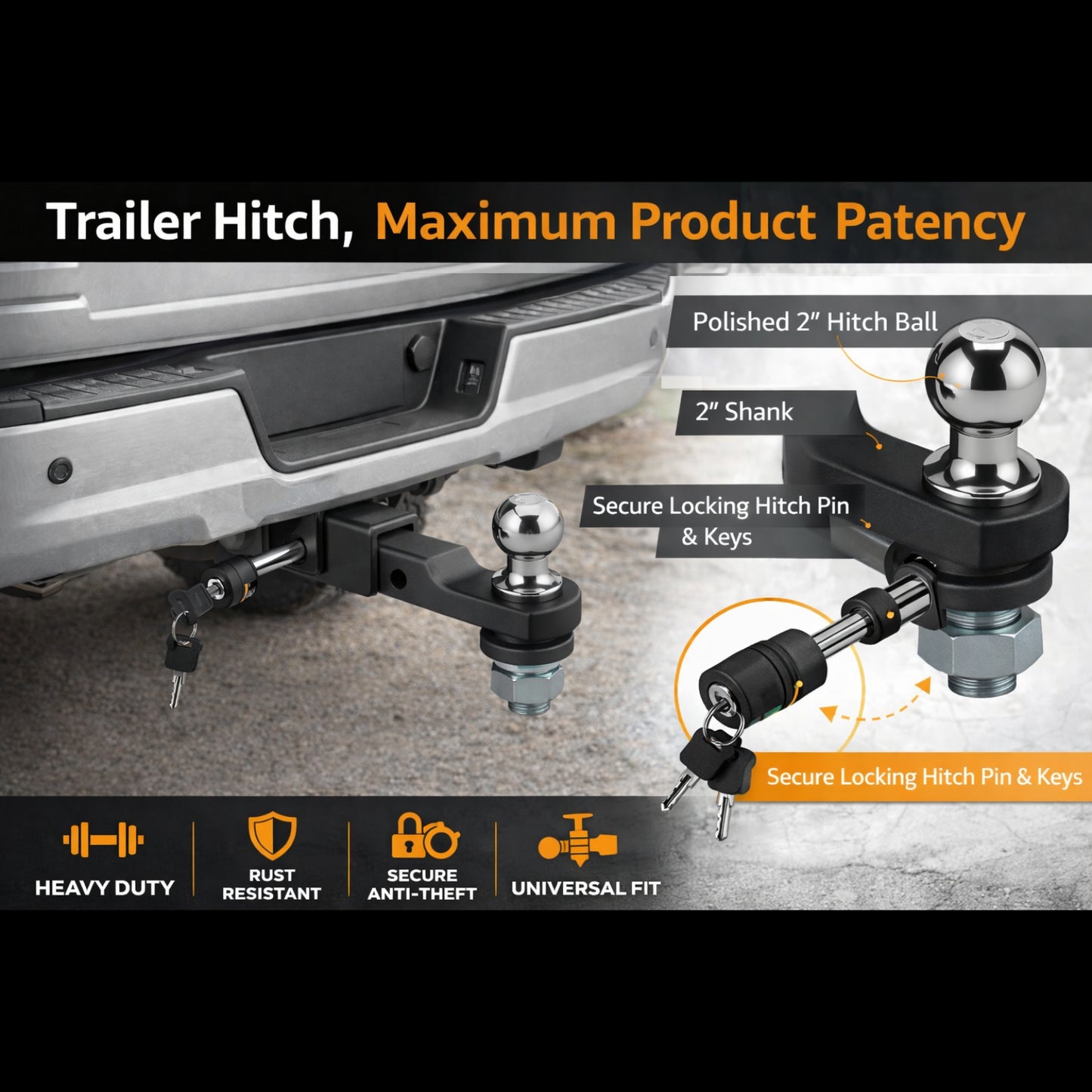 Heavy Duty Trailer Hitch Ball Mount Kit - 2 Inch Drop - 7,500 lb for RV Boat Trailers