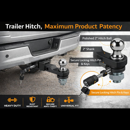 Heavy Duty Trailer Hitch Ball Mount Kit - 2 Inch Drop - 7,500 lb for RV Boat Trailers