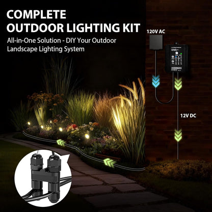 All-in-One Landscape Lighting Kit, 12 Lights+65W Transformer+100ft Wire+Waterproof Connectors