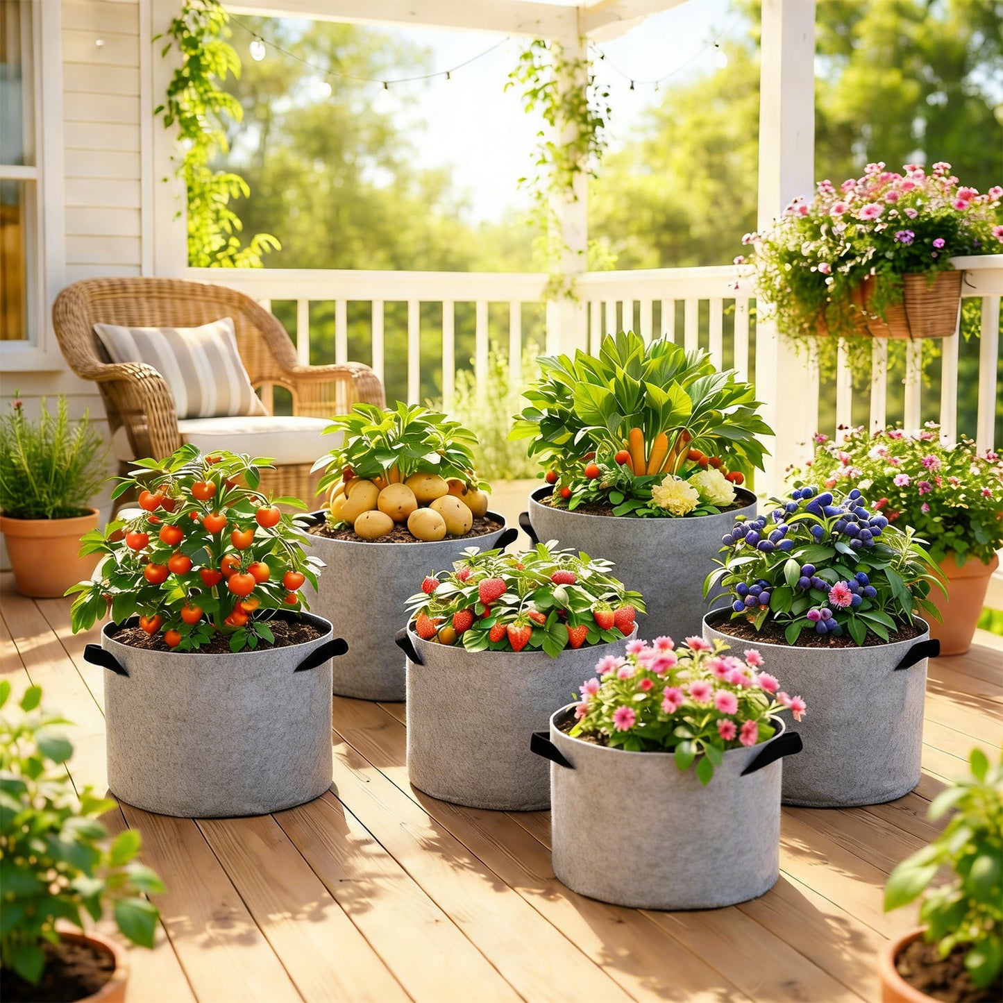5pcs of FDS Grow Bags Green 10 Gallon, Heavy Duty Thickened Fabric Pots with Handles & Open Window