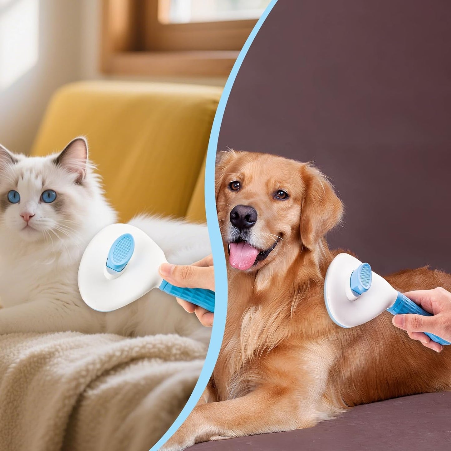 Self Cleaning Slicker Brush, Dog Cat Bunny Pet Grooming Shedding Brush