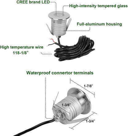 Swimming Pool Lights, 3W Dimmable IP68 LED Underwater Light, 12V-24V DC, LSSD-3W-BLUE-4P