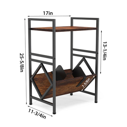 CD Storage Rack with Metal Frame and Dark Walnut Wood