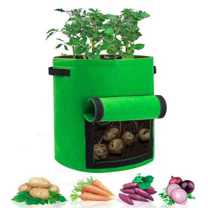 5pcs of FDS Grow Bags Green 10 Gallon, Heavy Duty Thickened Fabric Pots with Handles & Open Window