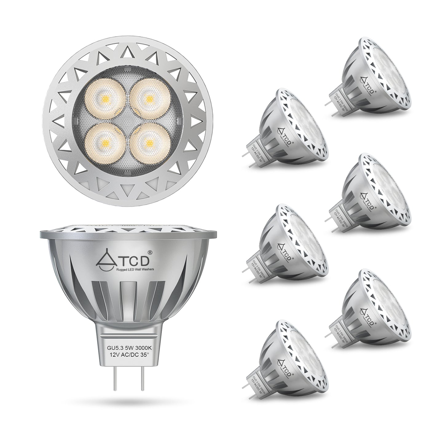 ATCD 5W MR16 LED Bulbs, 12V 3000K Warm White CCT - 6 Pack
