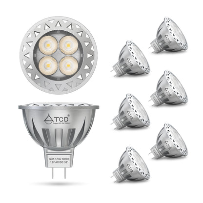ATCD 5W MR16 LED Bulbs, 12V 3000K Warm White CCT - 6 Pack