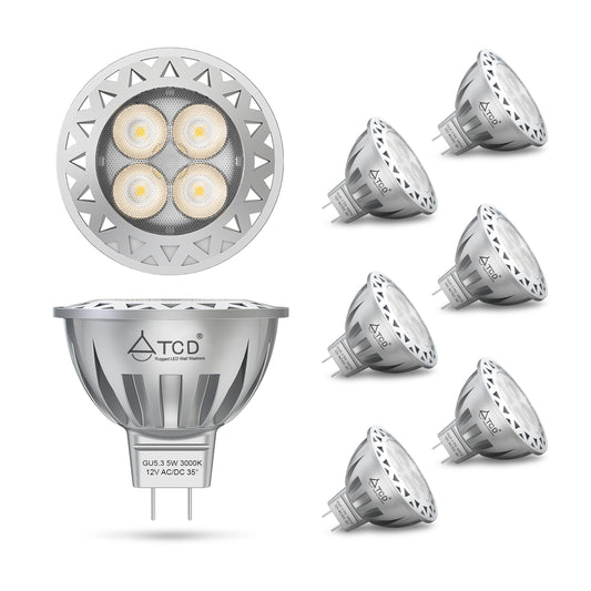 ATCD 5W MR16 LED Bulbs, 12V 3000K Warm White CCT - 6 Pack