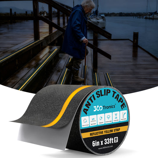 Anti Slip Tape with Yellow Reflective Strips, 6in x 33ft Heavy Duty Outdoor Tape