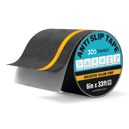 Anti Slip Tape with Yellow Reflective Strips, 6in x 33ft Heavy Duty Outdoor Tape