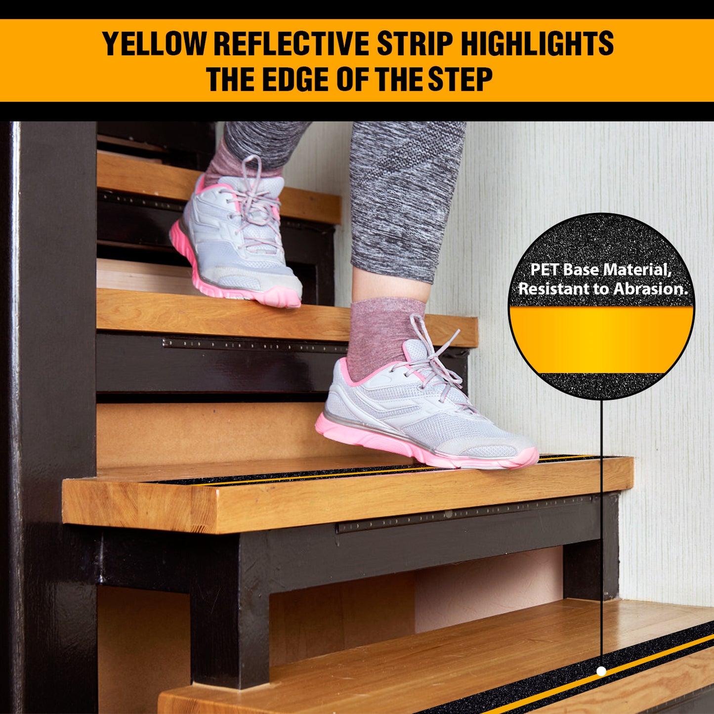 Anti Slip Tape with Yellow Reflective Strips, 6in x 33ft Heavy Duty Outdoor Tape