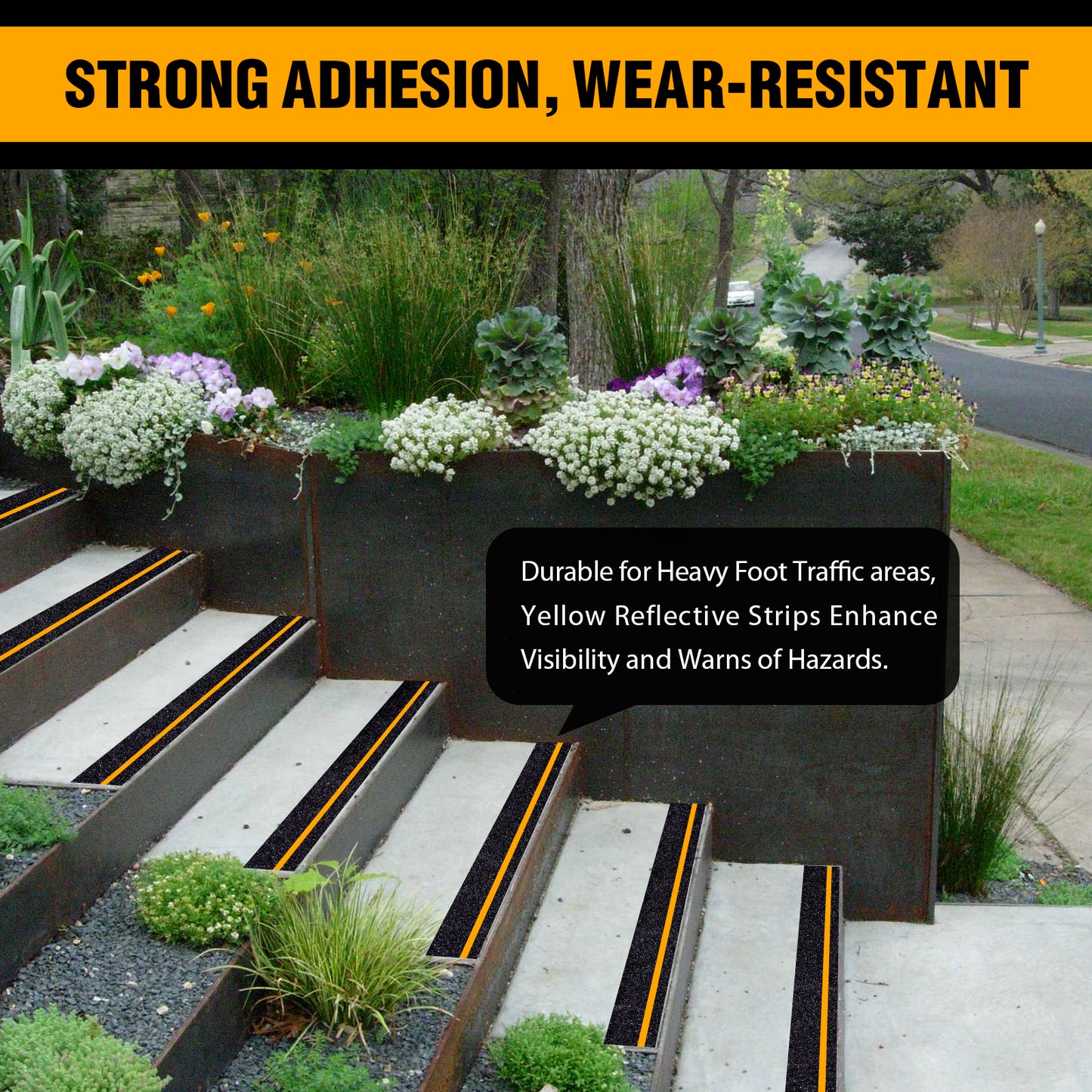 Anti Slip Tape with Yellow Reflective Strips, 6in x 33ft Heavy Duty Outdoor Tape