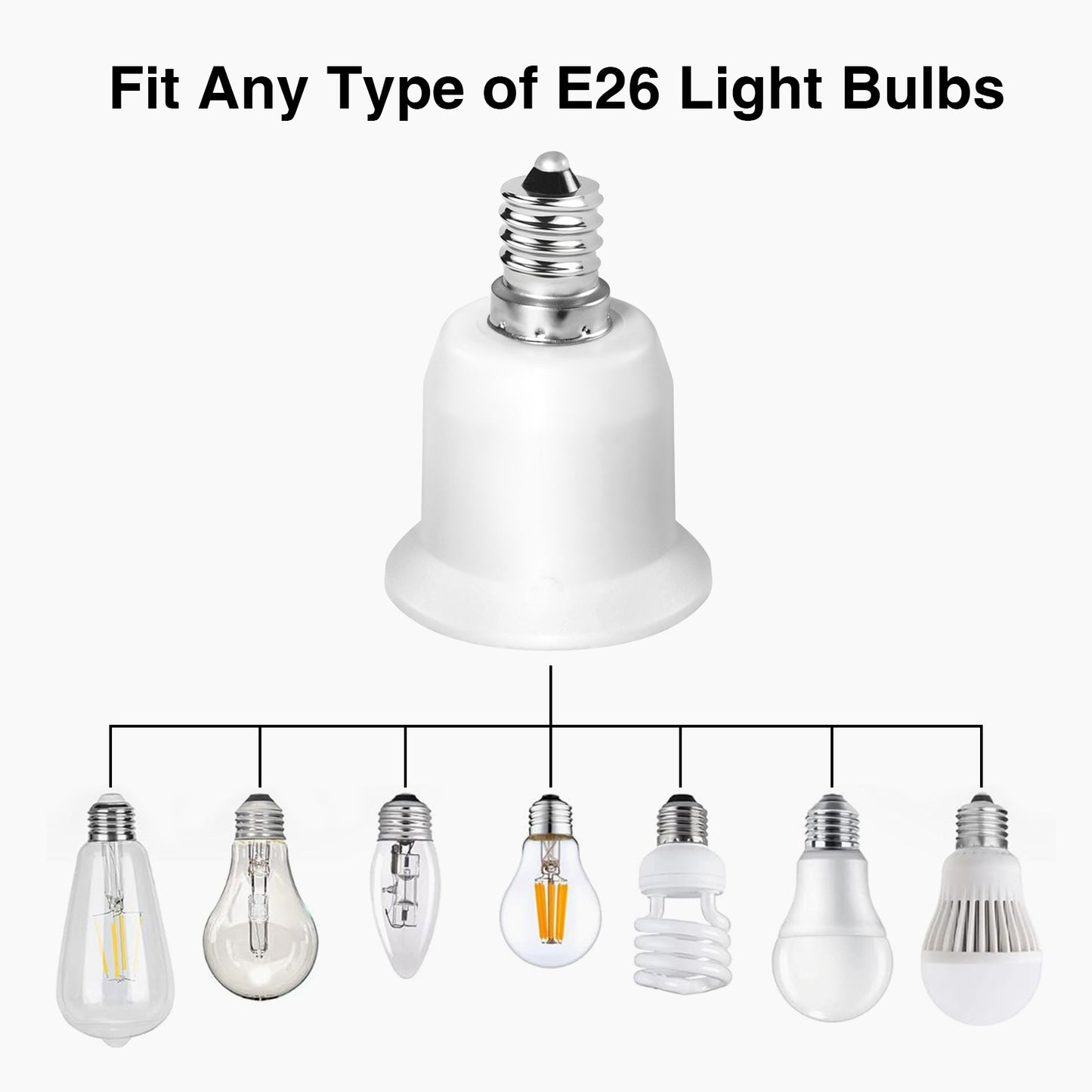 6-Pack E12 to E26 Adapter, Candelabra E12 to Edison Medium Socket E26/E27