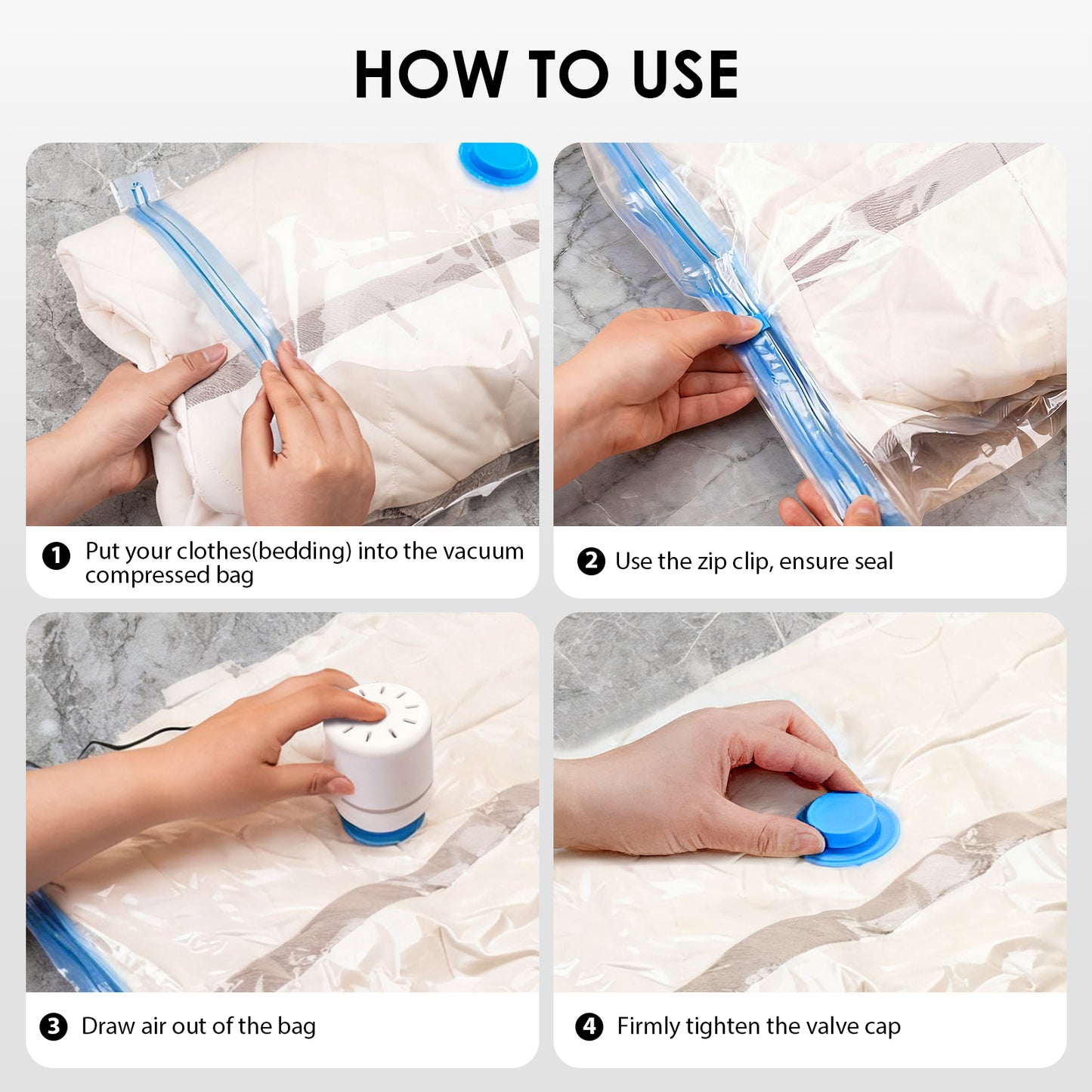 11 Pack Vacuum Storage Bags With Electric Pump 4 Sizes Space Saver For Clothes
