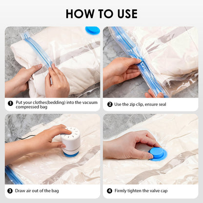 11 Pack Vacuum Storage Bags With Electric Pump 4 Sizes Space Saver For Clothes