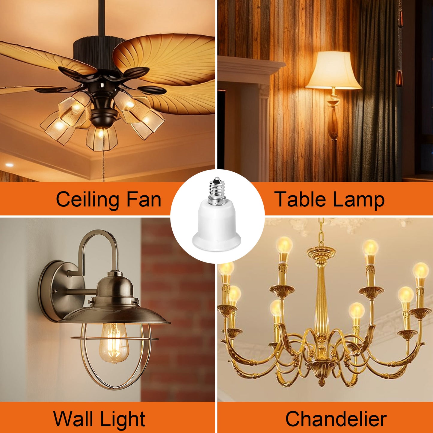 2-Pack E12 to E26 Adapter, E12 Light Socket to Medium Base