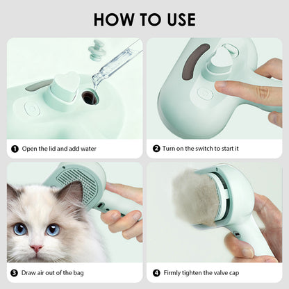 Pet Steam Brush for Dog & Cat - 3-in-1 Steam Grooming Brush for Shedding & Hair Removal