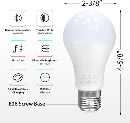 60W Replace A19 LED Bulb Edison Base, Smart Home Lighting, 4-Pack