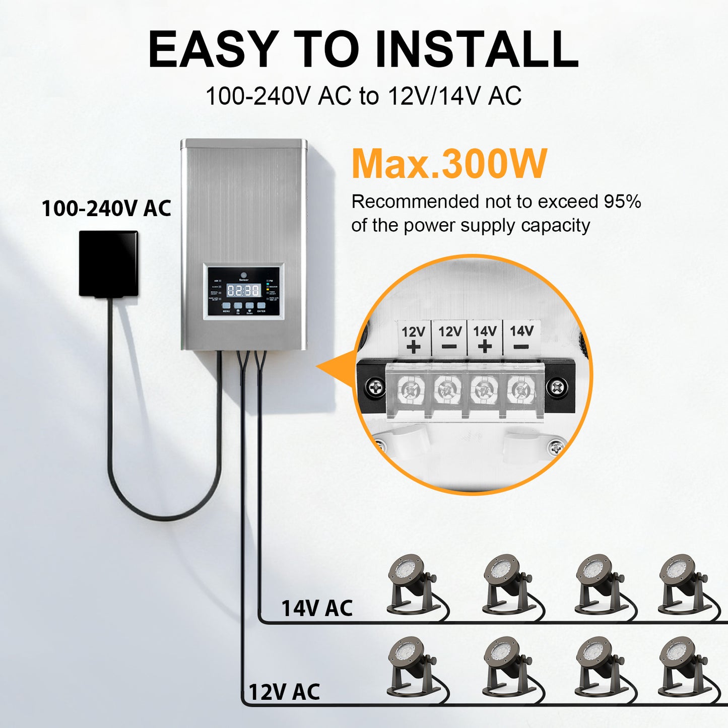 ATCD 300W Low Voltage Landscape Lighting Transformer, 120V to 12V/15V - PS300WSS