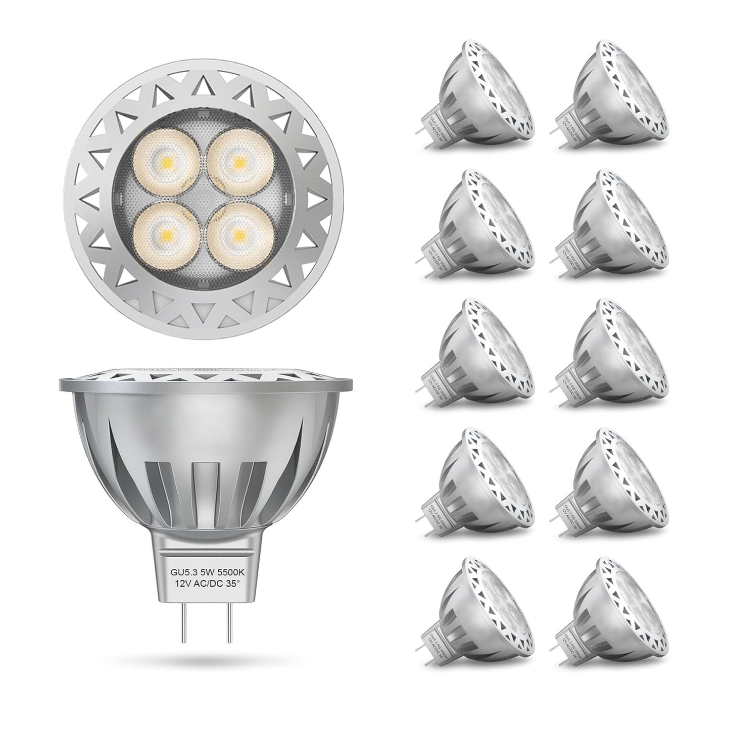 ATCD 5W MR16 LED Bulbs, 12V 3000K Warm White CCT - 10 Pack