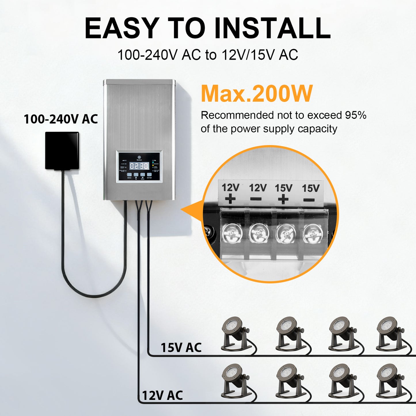 ATCD 200W Low Voltage Transformer for Landscape Lighting - PS200WSS