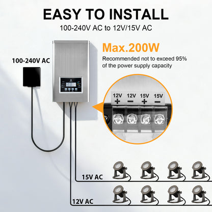ATCD 200W Low Voltage Transformer for Landscape Lighting - PS200WSS